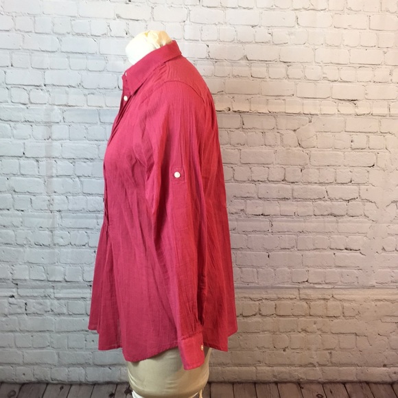 LRL Lauren Jeans Co Dusty Red Tab Sleeve Button up Medium - Picture 2 of 5